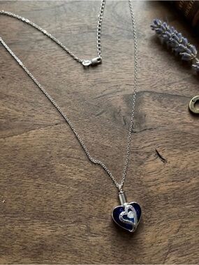 Silver Tone Blue Heart Pendant Necklace with Crystal Accent